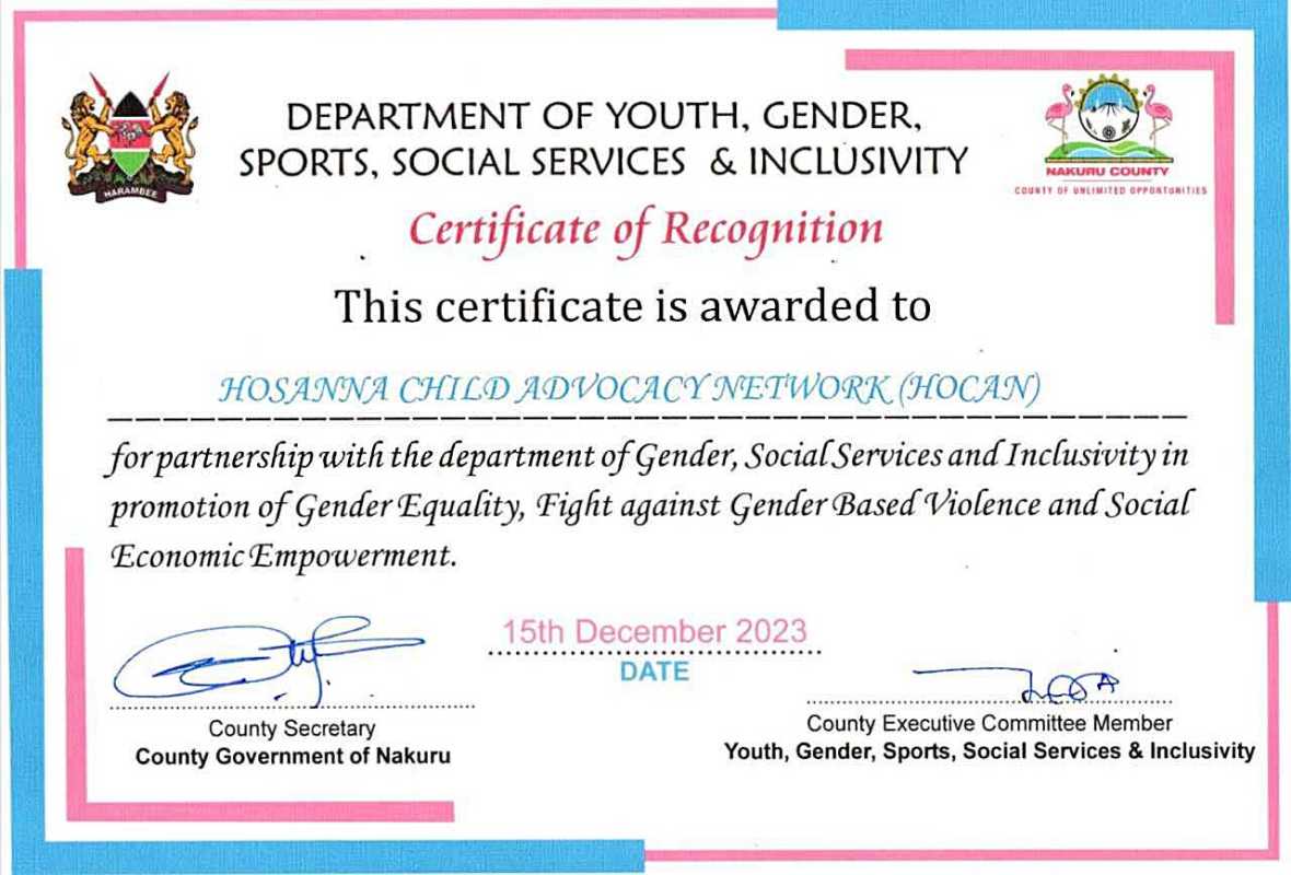 Certificate of Recognition